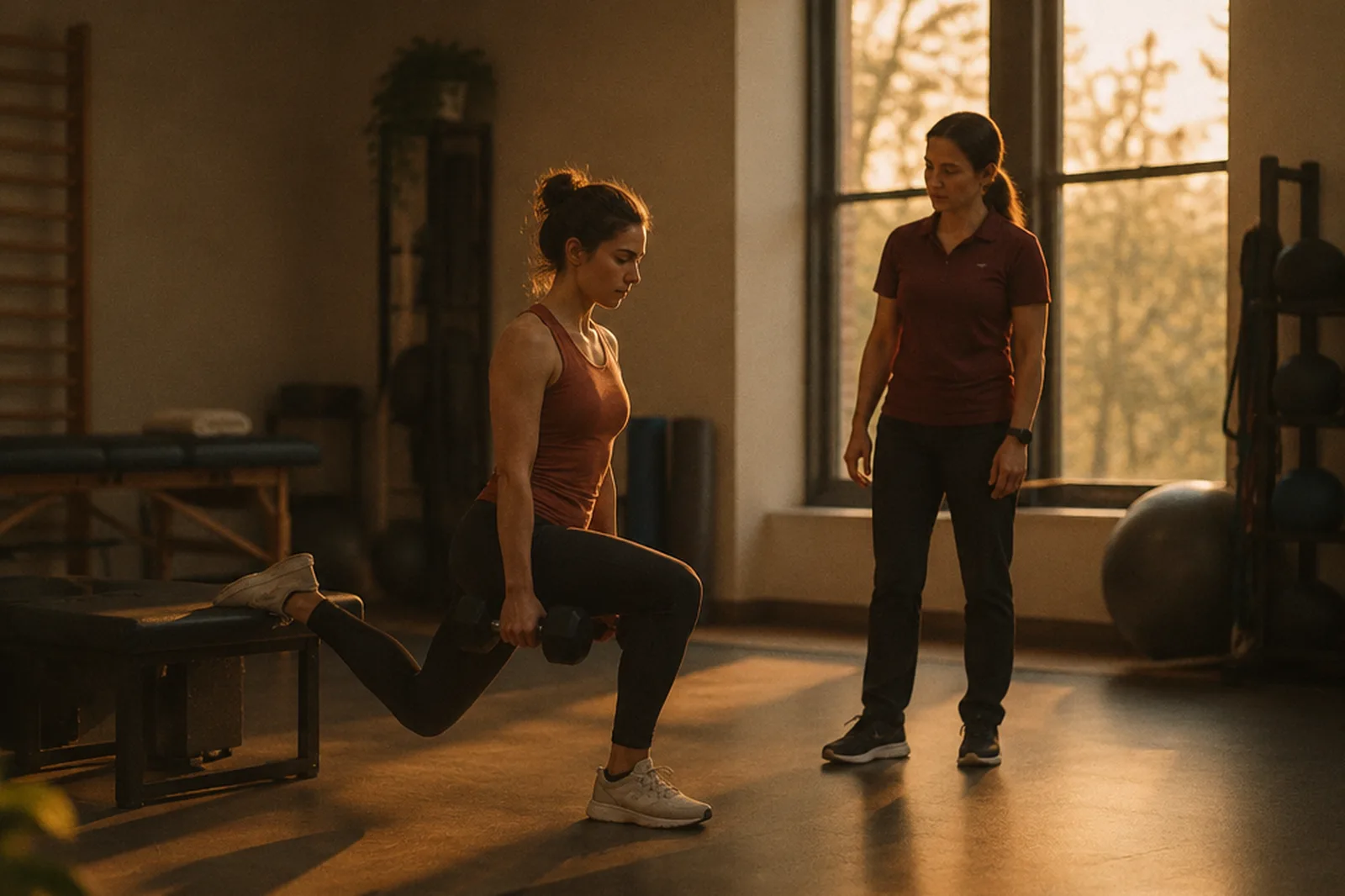 Athlete completing a loaded rehabilitation exercise