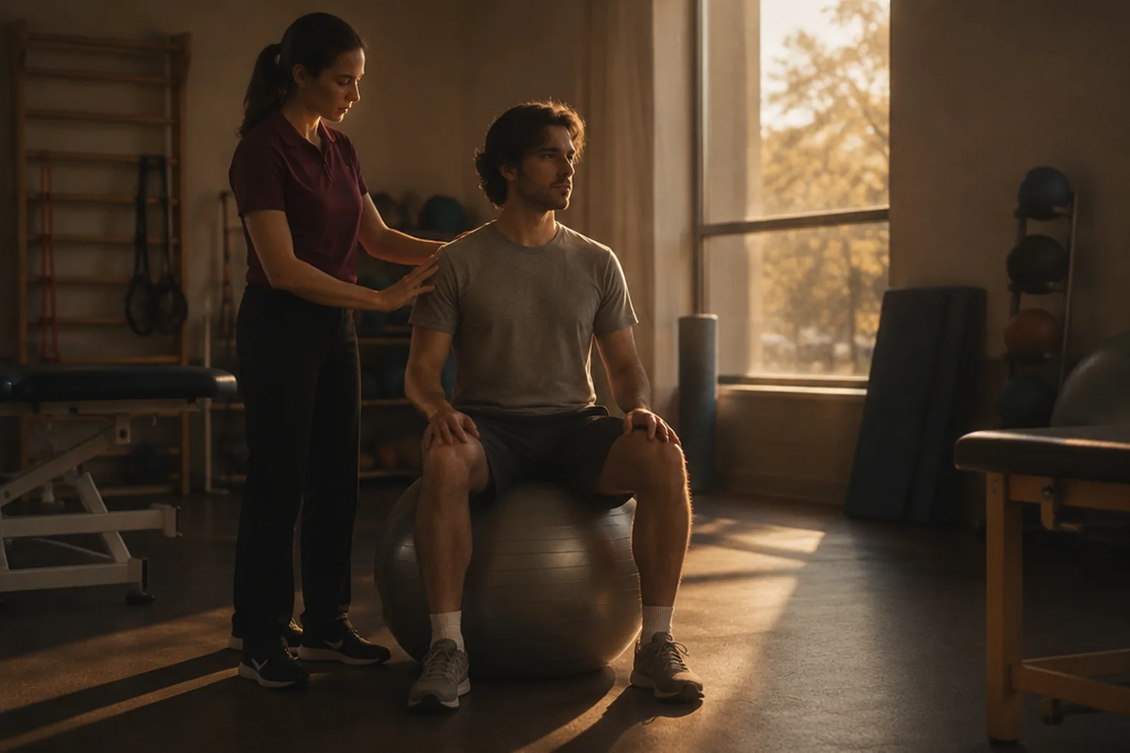 Physiotherapist guiding a patient through assessment led treatment