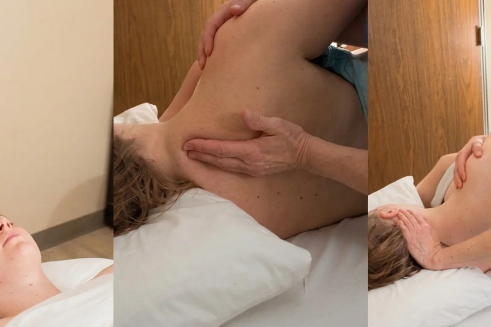 Registered massage therapy applied to a client upper back