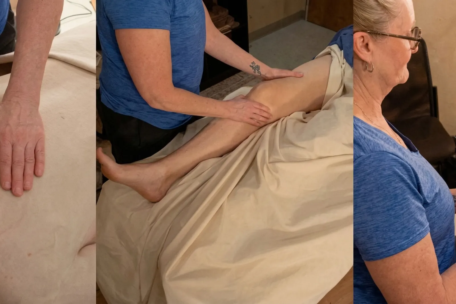 Soft tissue treatment applied to a patient leg